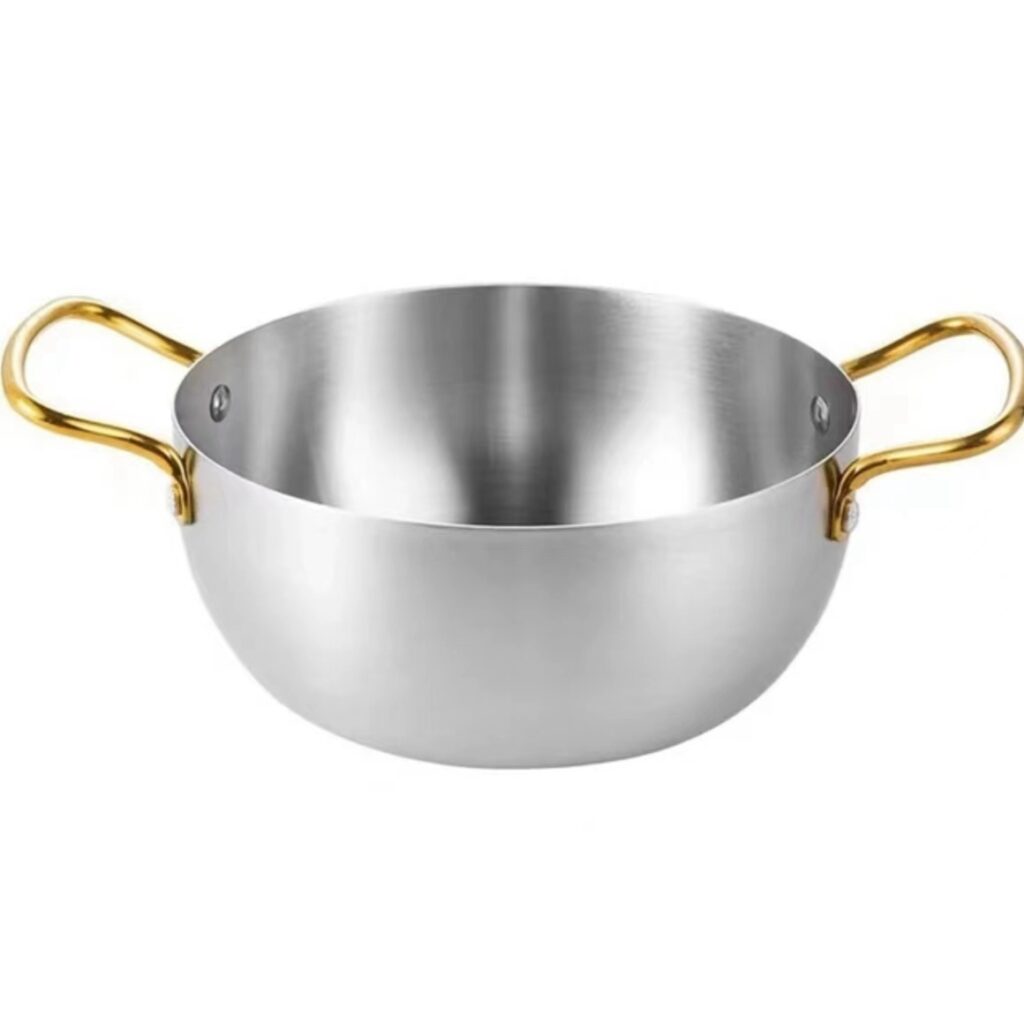 Hot Sale Gold Stainless Steel Hot Pot Instant Korean Style Seafood Ramen Pots Noodle Pan for Home Cooking Pot with Double ...